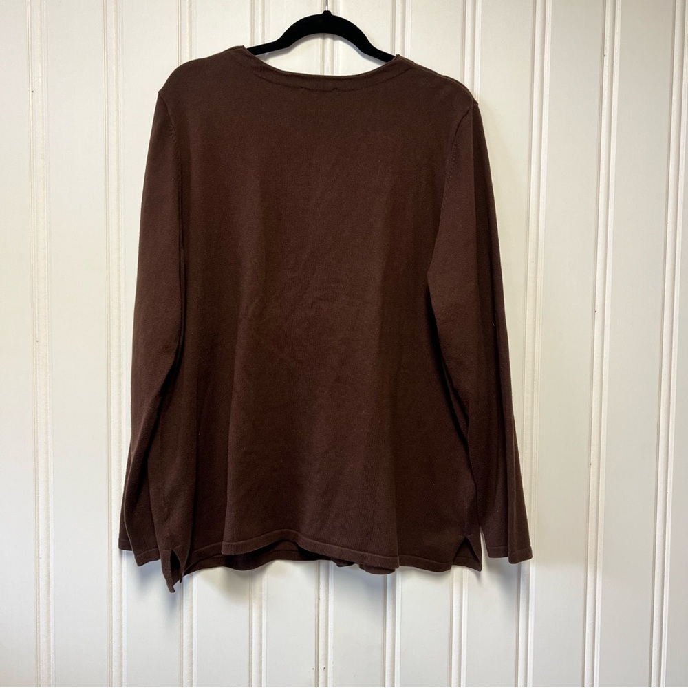Quacker Factory Cardigan XL Brown Sequin Embellished Sweater Button Front Cute - Picture 6 of 7
